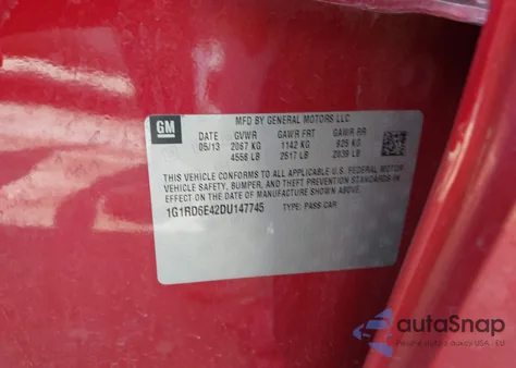 2013 Chevrolet Volt z USA, uszkodzony, nr VIN 1G1RD6E42DU147745